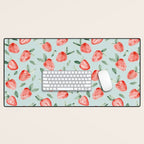 Watercolor painting of tropical strawberries on light greenish blue pattern Desk Mat Gallery Image 1
