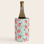 Watercolor painting of tropical strawberries on light greenish blue pattern Wine Chiller Gallery Image 2