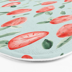 Watercolor painting of tropical strawberries on light greenish blue pattern Bath Mat Gallery Image 3