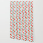 Watercolor painting of tropical strawberries on light greenish blue pattern Wallpaper Gallery Image 2