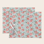 Watercolor painting of tropical strawberries on light greenish blue pattern Placemat Gallery Image 1