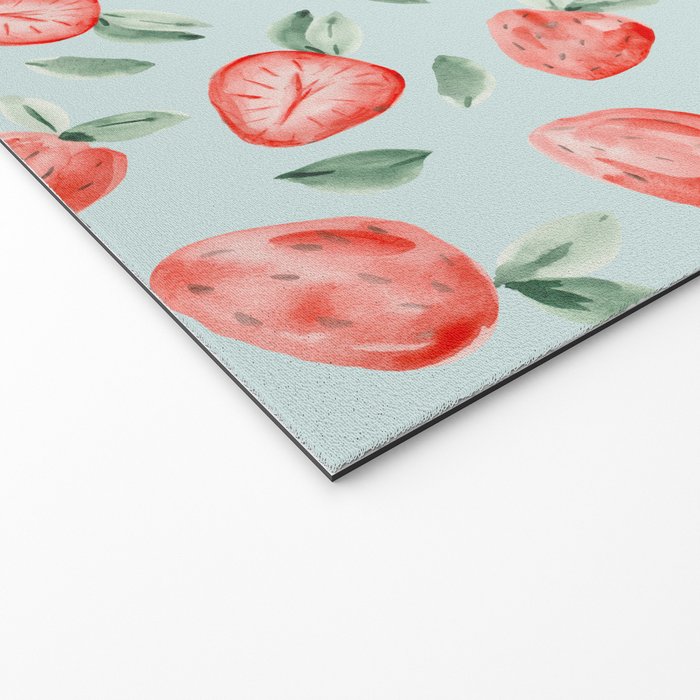 Watercolor painting of tropical strawberries on light greenish blue pattern Welcome Mat Gallery Image 2