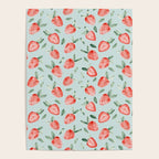Watercolor painting of tropical strawberries on light greenish blue pattern Poster Gallery Image 4