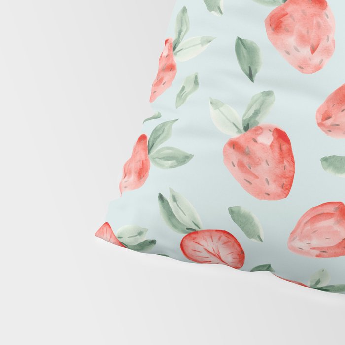 Watercolor painting of tropical strawberries on light greenish blue pattern Pillow Sham Gallery Image 4