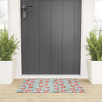 Watercolor painting of tropical strawberries on light greenish blue pattern Welcome Mat Gallery Image 3