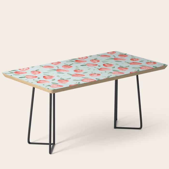 Watercolor painting of tropical strawberries on light greenish blue pattern Coffee Table Gallery Image 1