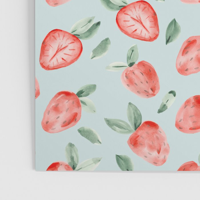 Watercolor painting of tropical strawberries on light greenish blue pattern Poster Gallery Image 3