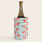 Watercolor painting of tropical strawberries on light greenish blue pattern Wine Chiller Gallery Image 1