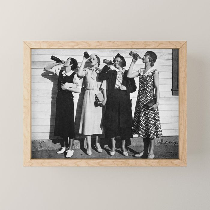 Women Beer Drinkers, Black and White Vintage Art Mini Art Print Gallery Image 1
