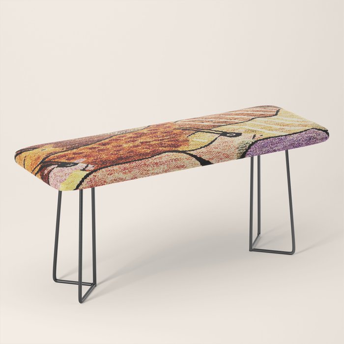 Vintage African Animal Rug Print Bench Gallery Image 1