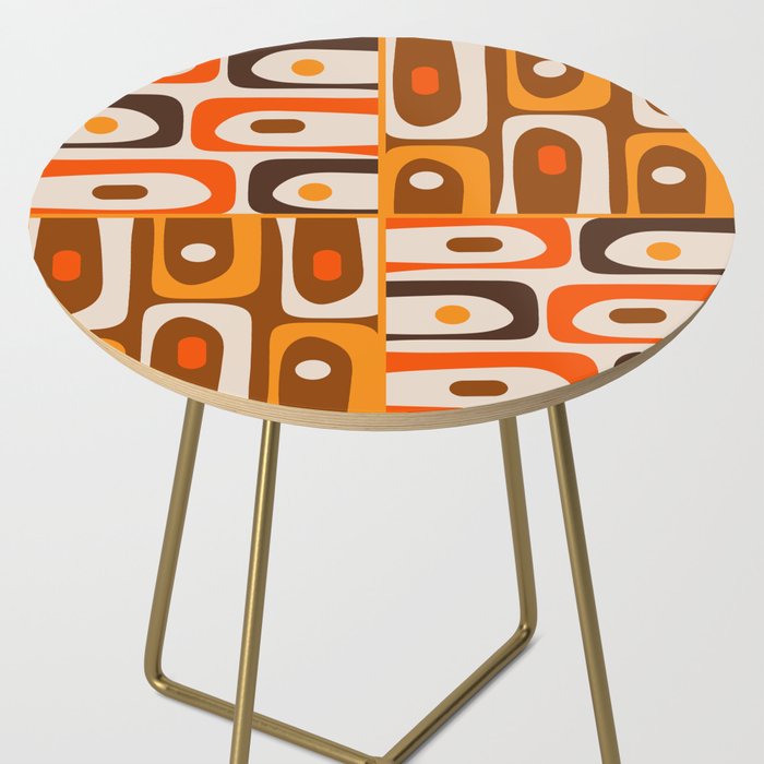 Mid Century Modern Piquet Retro Abstract Multi Pattern in 70s Orange and Brown Side Table Gallery Image 2