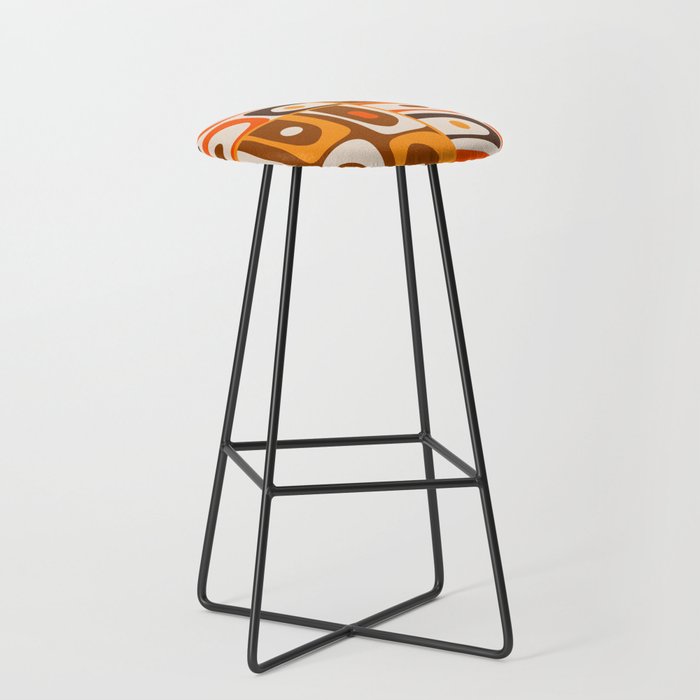 Mid Century Modern Piquet Retro Abstract Multi Pattern in 70s Orange and Brown Stool Gallery Image 1