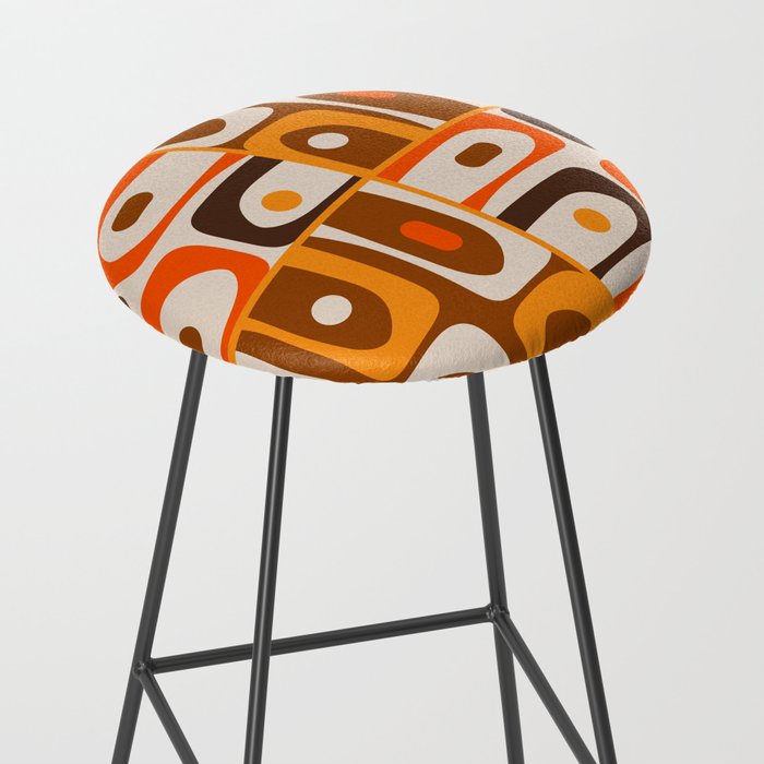 Mid Century Modern Piquet Retro Abstract Multi Pattern in 70s Orange and Brown Stool Gallery Image 2