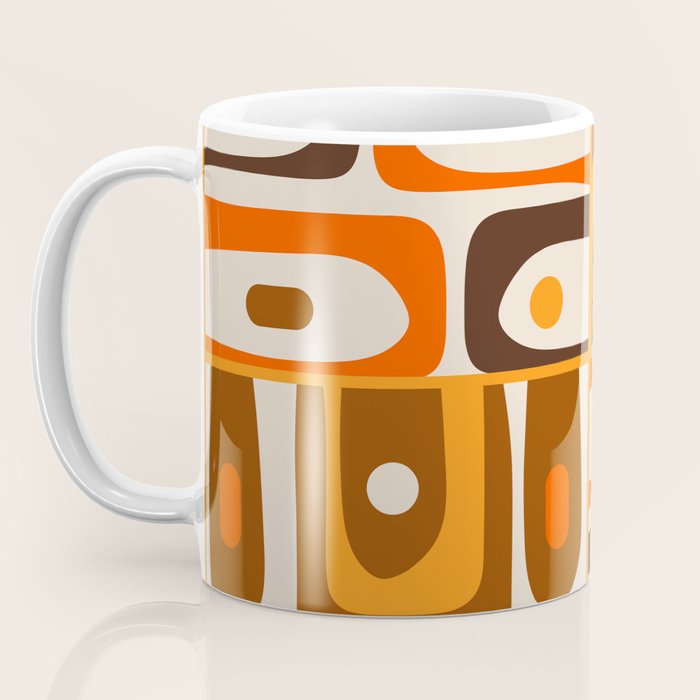 Mid Century Modern Piquet Retro Abstract Multi Pattern in 70s Orange and Brown Coffee Mug Gallery Image 3