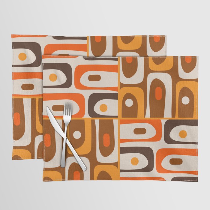 Mid Century Modern Piquet Retro Abstract Multi Pattern in 70s Orange and Brown Placemat Gallery Image 1