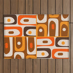 Mid Century Modern Piquet Retro Abstract Multi Pattern in 70s Orange and Brown Outdoor Rug Gallery Image 1