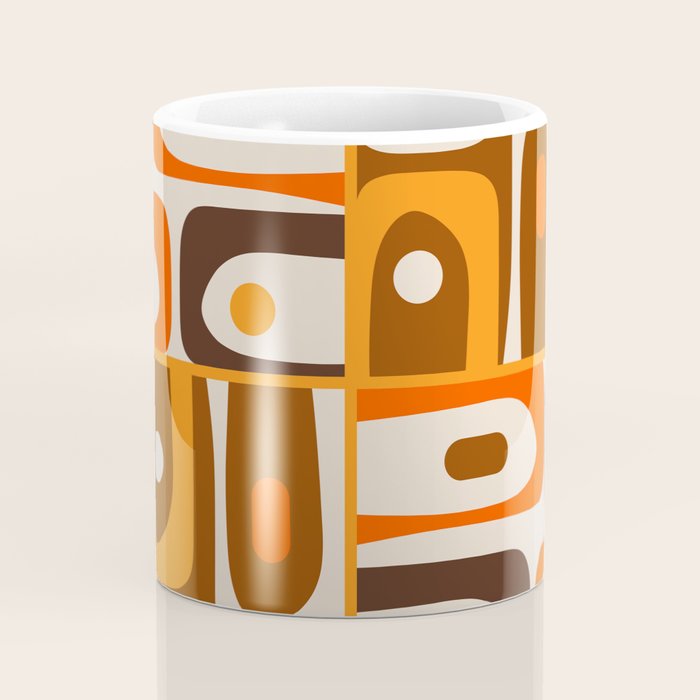 Mid Century Modern Piquet Retro Abstract Multi Pattern in 70s Orange and Brown Coffee Mug Gallery Image 4