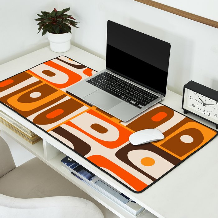 Mid Century Modern Piquet Retro Abstract Multi Pattern in 70s Orange and Brown Desk Mat Gallery Image 2