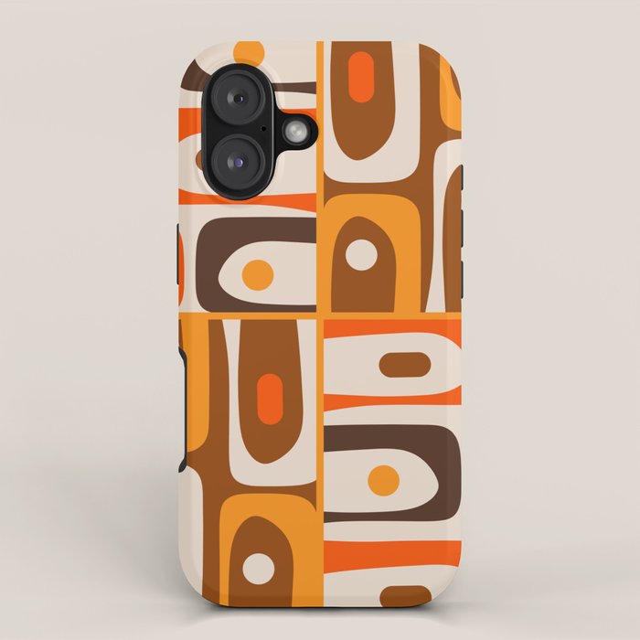 Mid Century Modern Piquet Retro Abstract Multi Pattern in 70s Orange and Brown iPhone Case Gallery Image 1