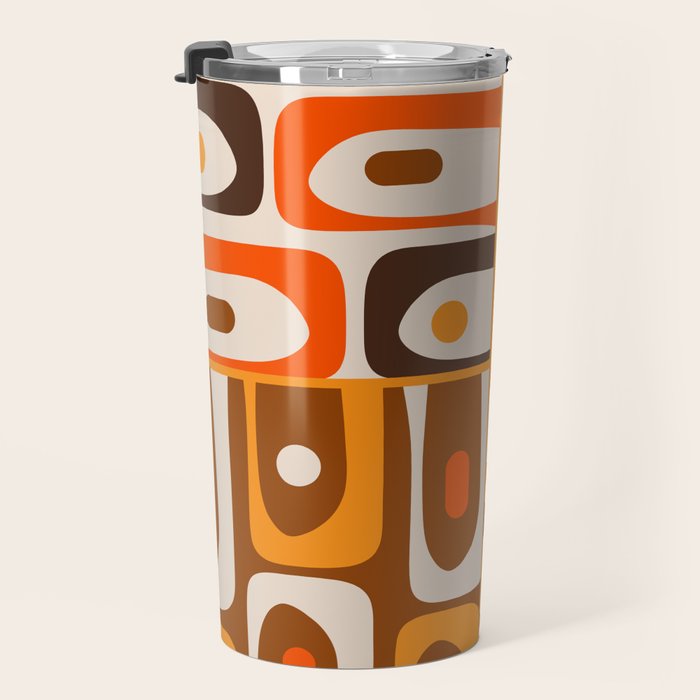 Mid Century Modern Piquet Retro Abstract Multi Pattern in 70s Orange and Brown Travel Mug Gallery Image 3
