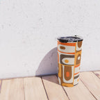 Mid Century Modern Piquet Retro Abstract Multi Pattern in 70s Orange and Brown Travel Mug Gallery Image 4