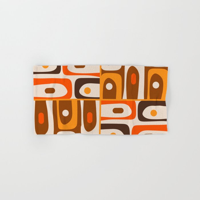 Mid Century Modern Piquet Retro Abstract Multi Pattern in 70s Orange and Brown Bath Towel Gallery Image 1