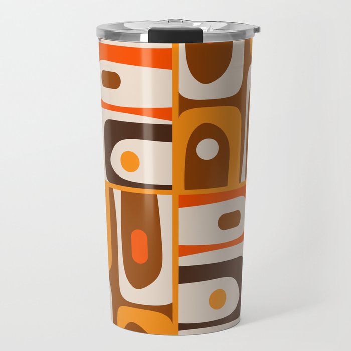 Mid Century Modern Piquet Retro Abstract Multi Pattern in 70s Orange and Brown Travel Mug Gallery Image 1
