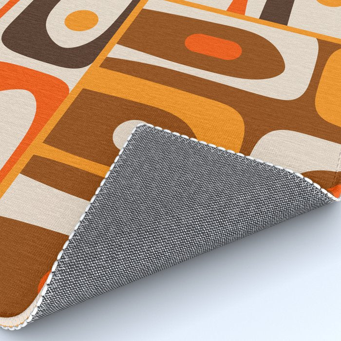 Mid Century Modern Piquet Retro Abstract Multi Pattern in 70s Orange and Brown Rug Gallery Image 4
