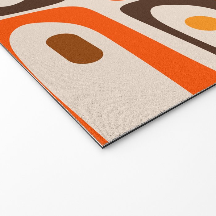 Mid Century Modern Piquet Retro Abstract Multi Pattern in 70s Orange and Brown Welcome Mat Gallery Image 2