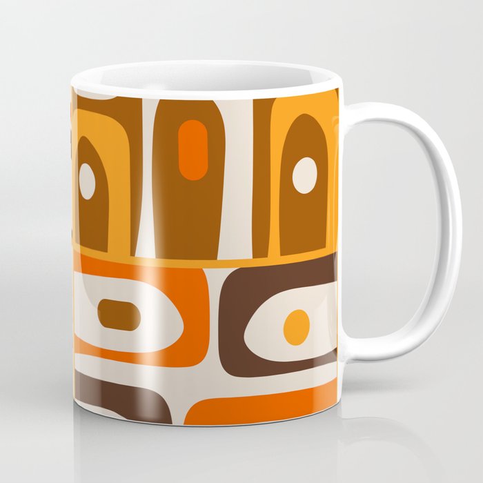 Mid Century Modern Piquet Retro Abstract Multi Pattern in 70s Orange and Brown Coffee Mug Gallery Image 1