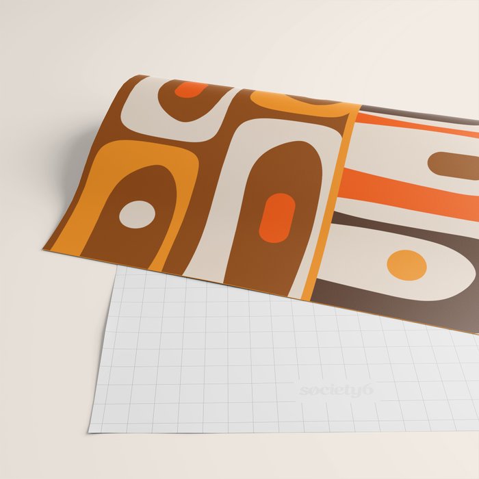 Mid Century Modern Piquet Retro Abstract Multi Pattern in 70s Orange and Brown Wrapping Paper Gallery Image 2
