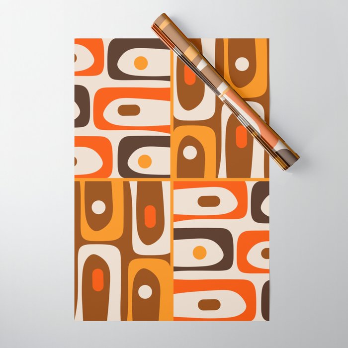 Mid Century Modern Piquet Retro Abstract Multi Pattern in 70s Orange and Brown Wrapping Paper Gallery Image 1