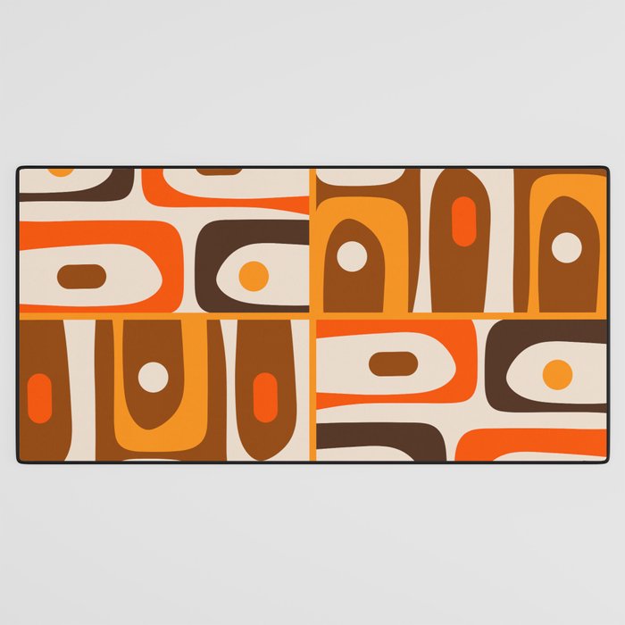 Mid Century Modern Piquet Retro Abstract Multi Pattern in 70s Orange and Brown Desk Mat Gallery Image 3