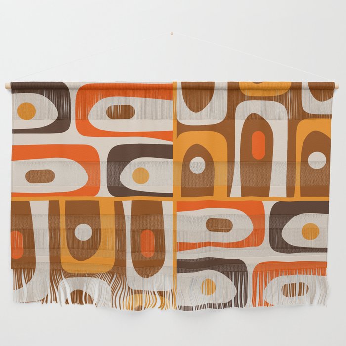 Mid Century Modern Piquet Retro Abstract Multi Pattern in 70s Orange and Brown Wall Hanging Gallery Image 1