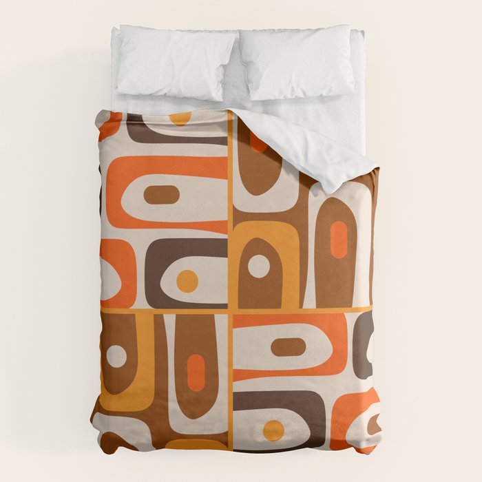 Mid Century Modern Piquet Retro Abstract Multi Pattern in 70s Orange and Brown Duvet Cover Gallery Image 6
