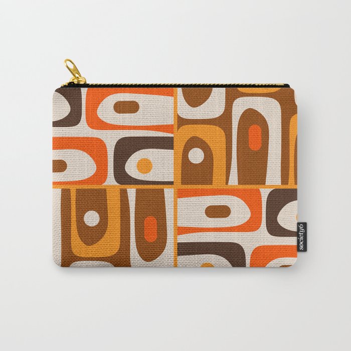 Mid Century Modern Piquet Retro Abstract Multi Pattern in 70s Orange and Brown Carry All Pouch Gallery Image 1