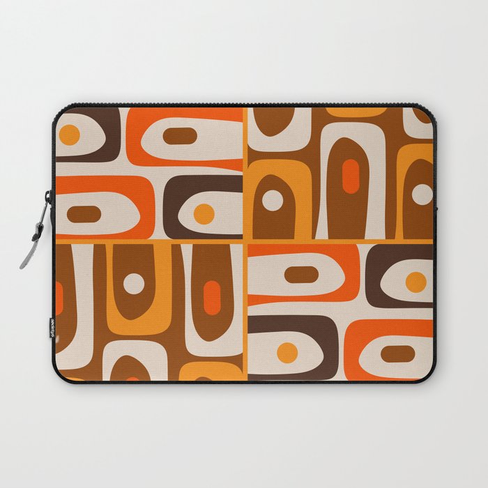 Mid Century Modern Piquet Retro Abstract Multi Pattern in 70s Orange and Brown Laptop Sleeve Gallery Image 1