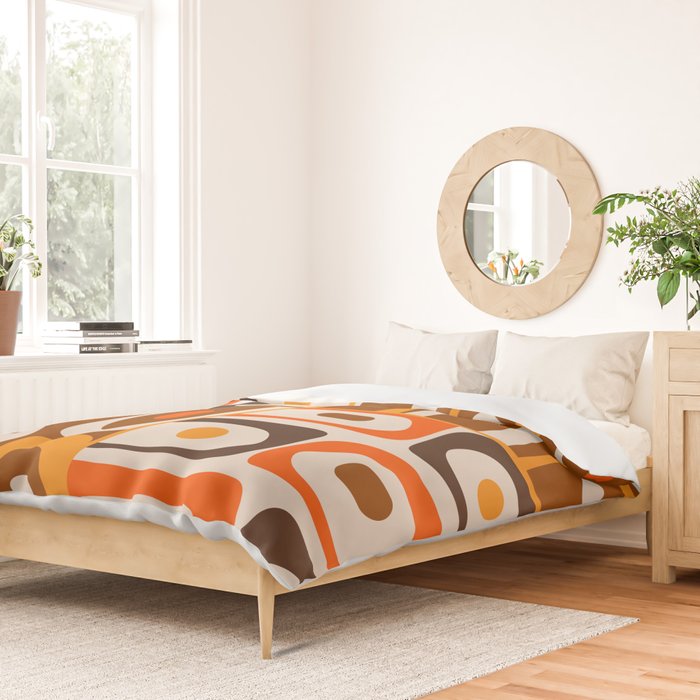 Mid Century Modern Piquet Retro Abstract Multi Pattern in 70s Orange and Brown Duvet Cover Gallery Image 2