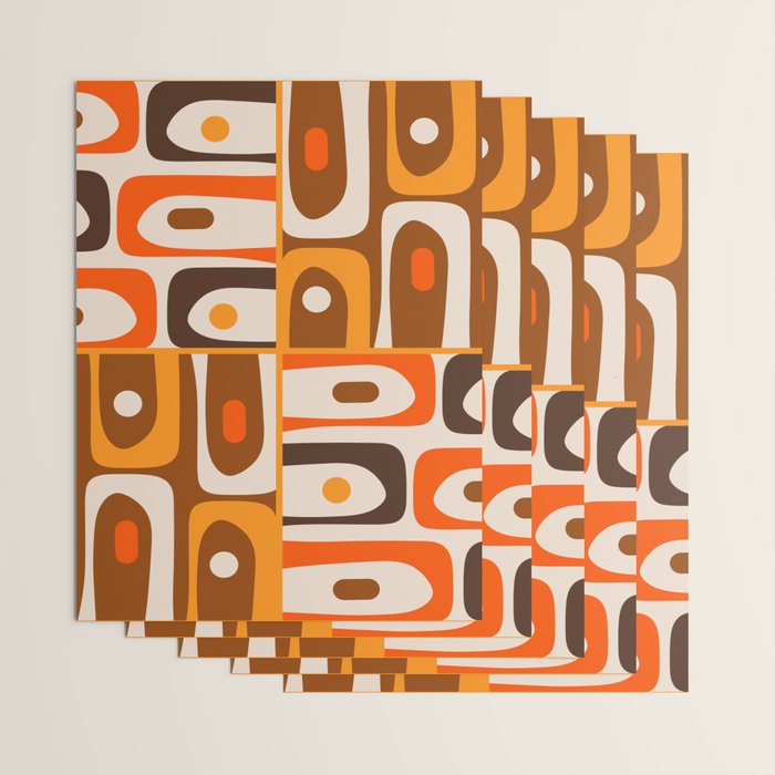 Mid Century Modern Piquet Retro Abstract Multi Pattern in 70s Orange and Brown Wrapping Paper Gallery Image 3