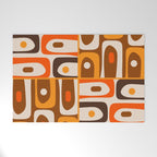 Mid Century Modern Piquet Retro Abstract Multi Pattern in 70s Orange and Brown Welcome Mat Gallery Image 1