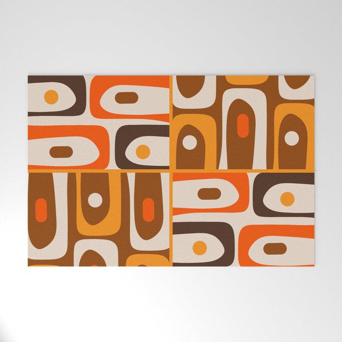 Mid Century Modern Piquet Retro Abstract Multi Pattern in 70s Orange and Brown Welcome Mat Gallery Image 1