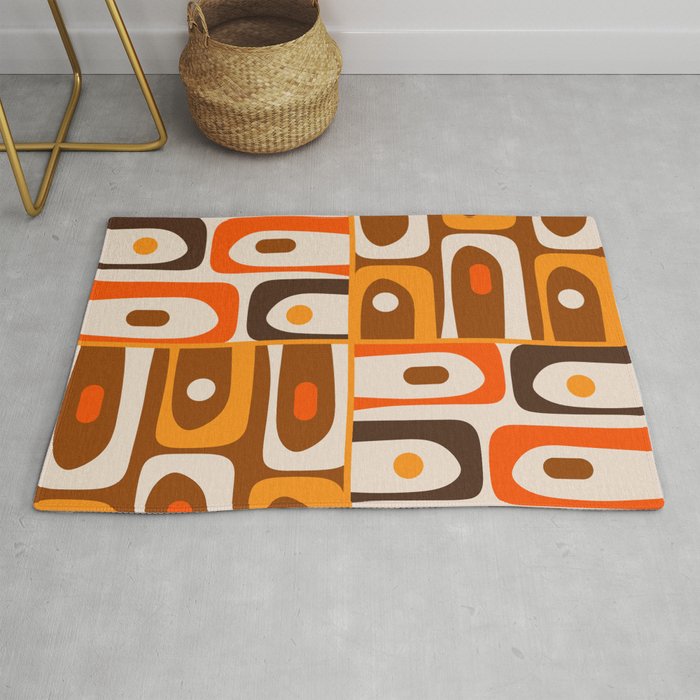 Mid Century Modern Piquet Retro Abstract Multi Pattern in 70s Orange and Brown Rug Gallery Image 1