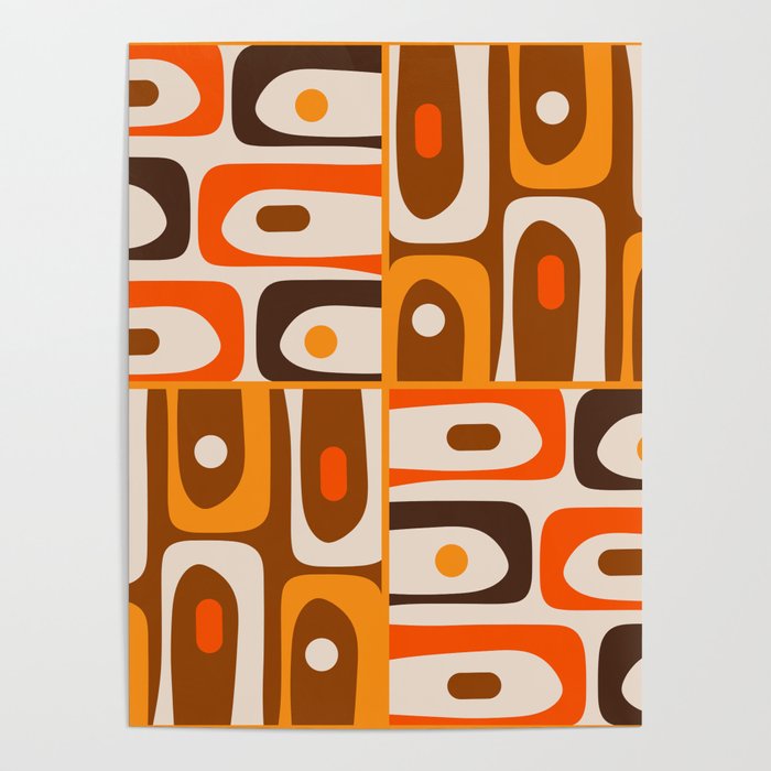 Mid Century Modern Piquet Retro Abstract Multi Pattern in 70s Orange and Brown Poster Gallery Image 4