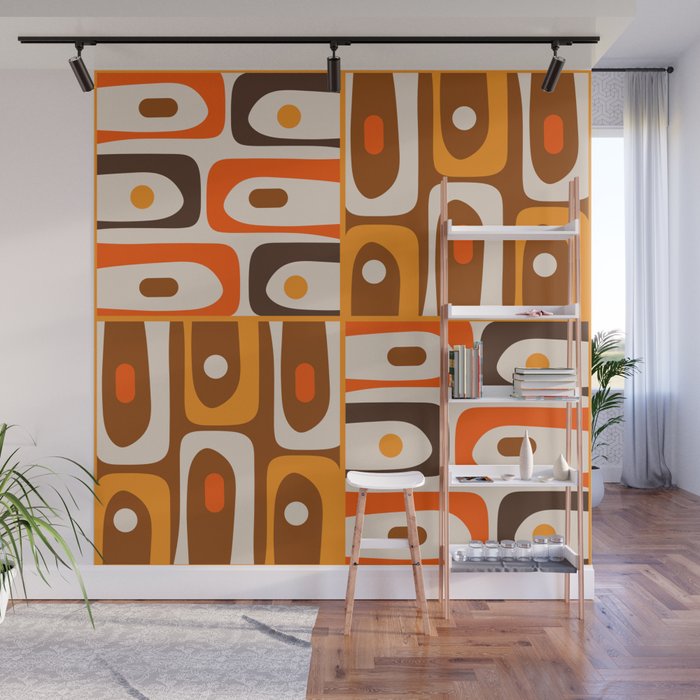 Mid Century Modern Piquet Retro Abstract Multi Pattern in 70s Orange and Brown Wall Mural Gallery Image 1
