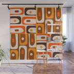 Mid Century Modern Piquet Retro Abstract Multi Pattern in 70s Orange and Brown Wall Mural Gallery Image 1