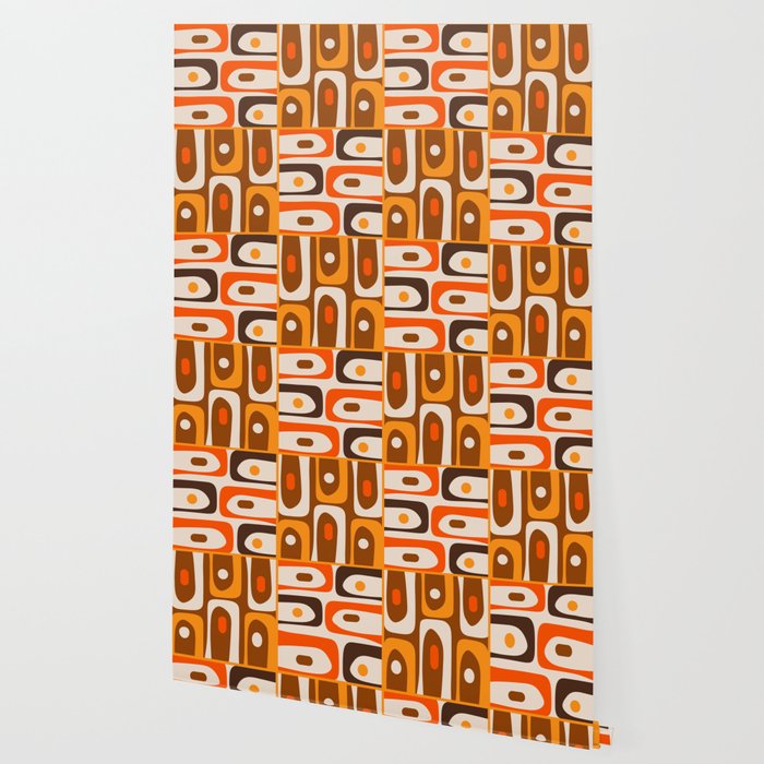 Mid Century Modern Piquet Retro Abstract Multi Pattern in 70s Orange and Brown Wallpaper Gallery Image 2