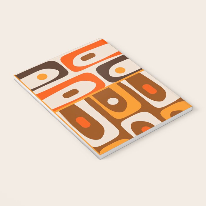 Mid Century Modern Piquet Retro Abstract Multi Pattern in 70s Orange and Brown Notebook Gallery Image 3