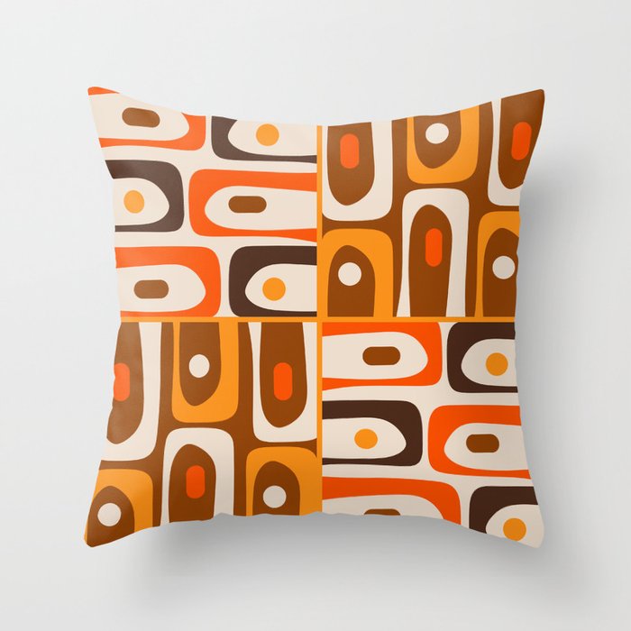 Mid Century Modern Piquet Retro Abstract Multi Pattern in 70s Orange and Brown Throw Pillow Gallery Image 1