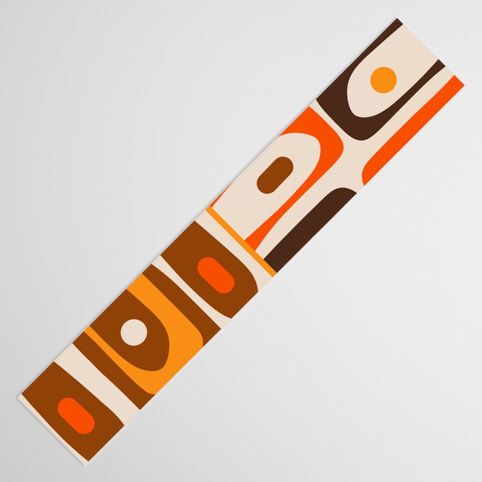 Mid Century Modern Piquet Retro Abstract Multi Pattern in 70s Orange and Brown Table Runner Gallery Image 3