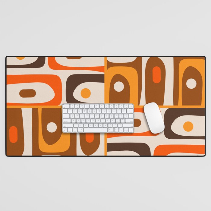 Mid Century Modern Piquet Retro Abstract Multi Pattern in 70s Orange and Brown Desk Mat Gallery Image 1